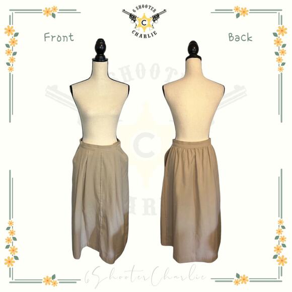 VTG PARTICULARS by COUNTRYPARTS A Line Skirt Tan Womens 12 Pleated Pockets Twill - Picture 1 of 6